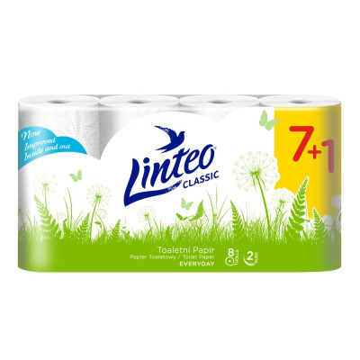 Toaletný papier LINTEO CLASSIC - 2-vrstvový - biely - 8 roliek