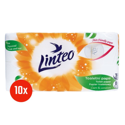 Toaletný papier LINTEO - 3vrstvový - biely - 8 roliek / 10 balení